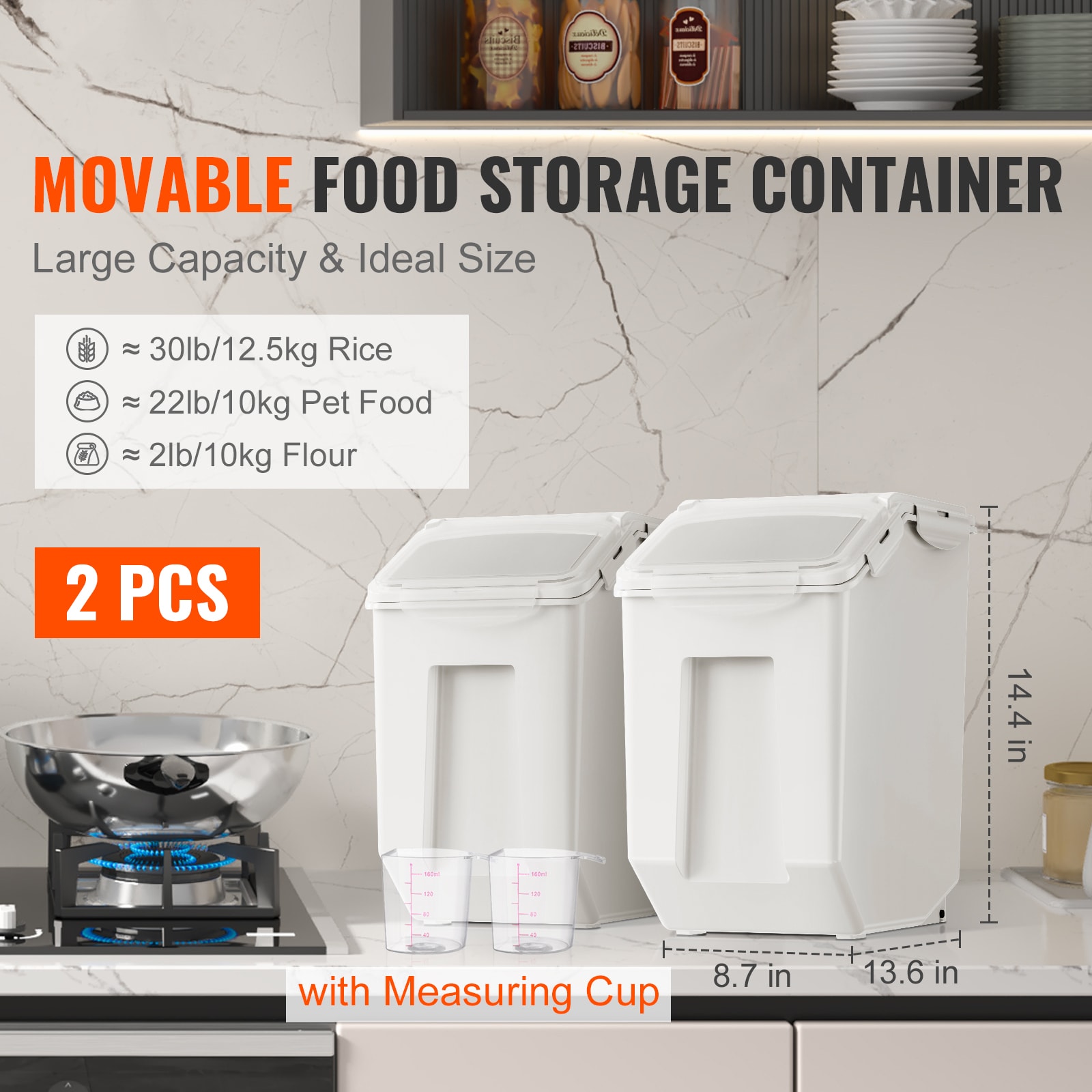 Airtight Kitchen Ingredient Storage Bin With Measuring Cups Set_voghion.com